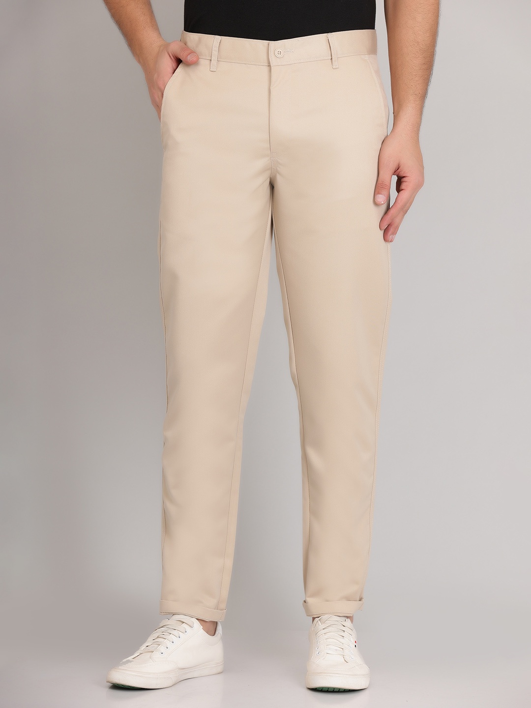 

Cyphus Men Smart Slim Fit Pure Cotton Trousers, Cream