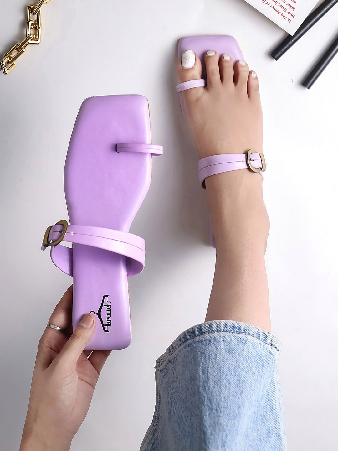 

Brauch Women One Toe Flats with Buckles, Purple