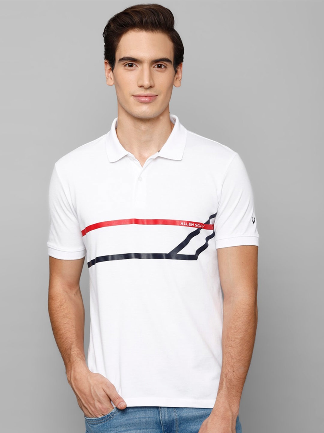 

Allen Solly Men Striped Polo Collar T-shirt, White