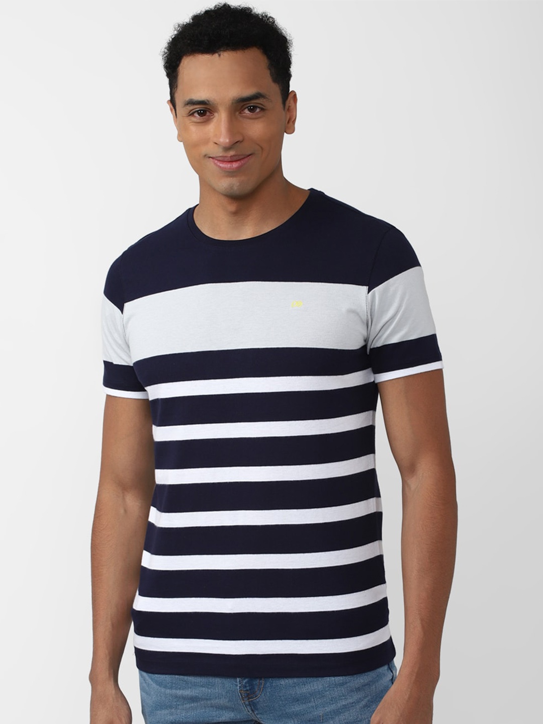 

Peter England Casuals Men Striped Slim Fit Cotton T-shirt, Navy blue
