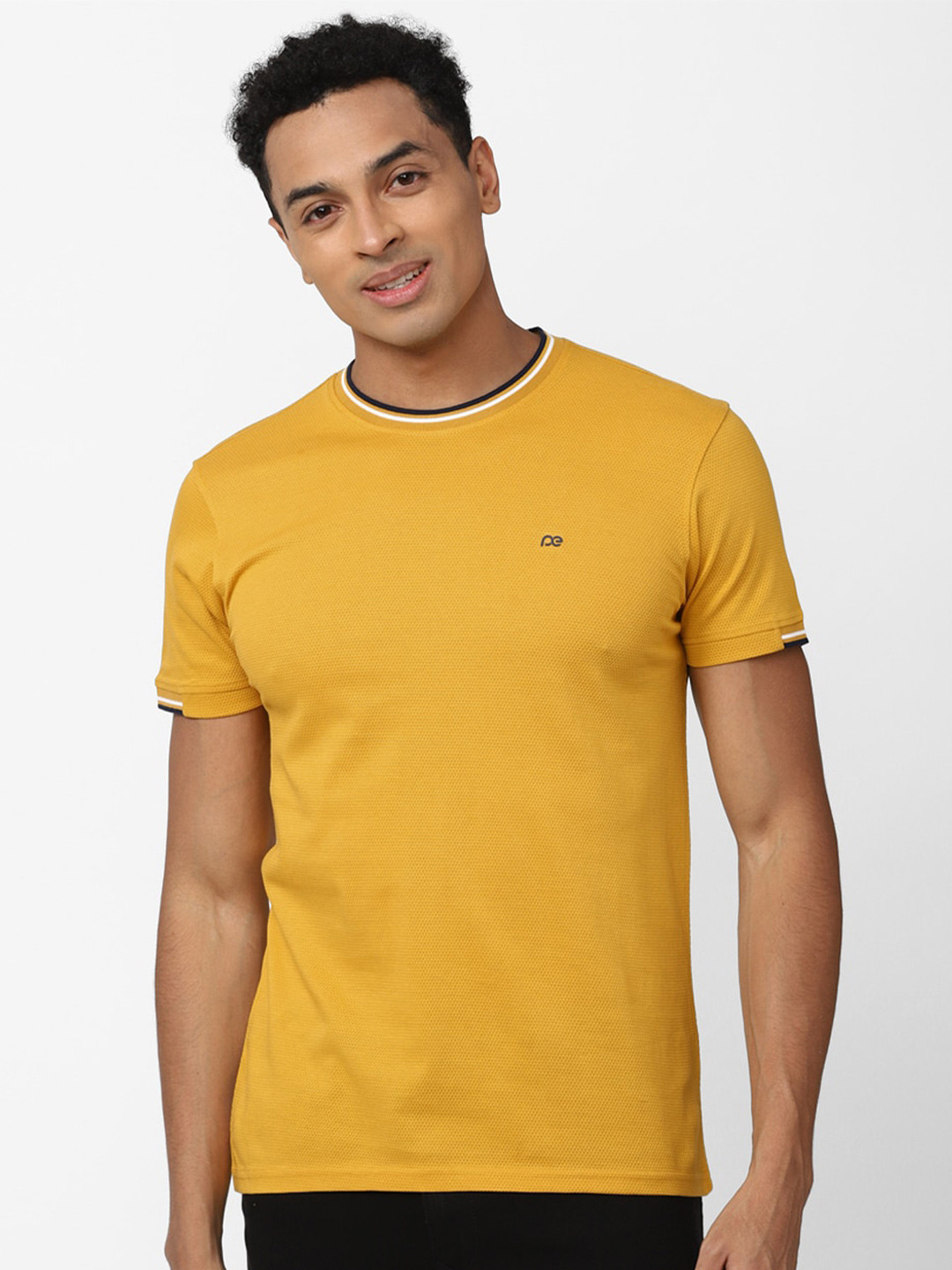 

Peter England Casuals Men Slim Fit Cotton T-shirt, Yellow