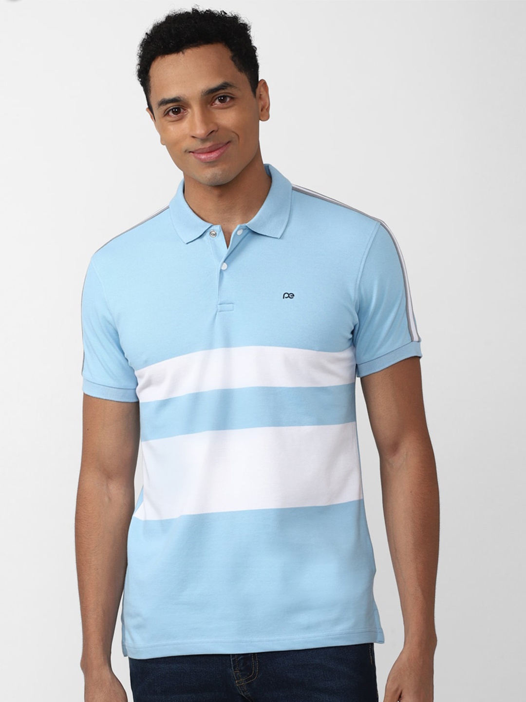 

Peter England Casuals Men Striped Polo Collar Slim Fit Cotton T-shirt, Blue