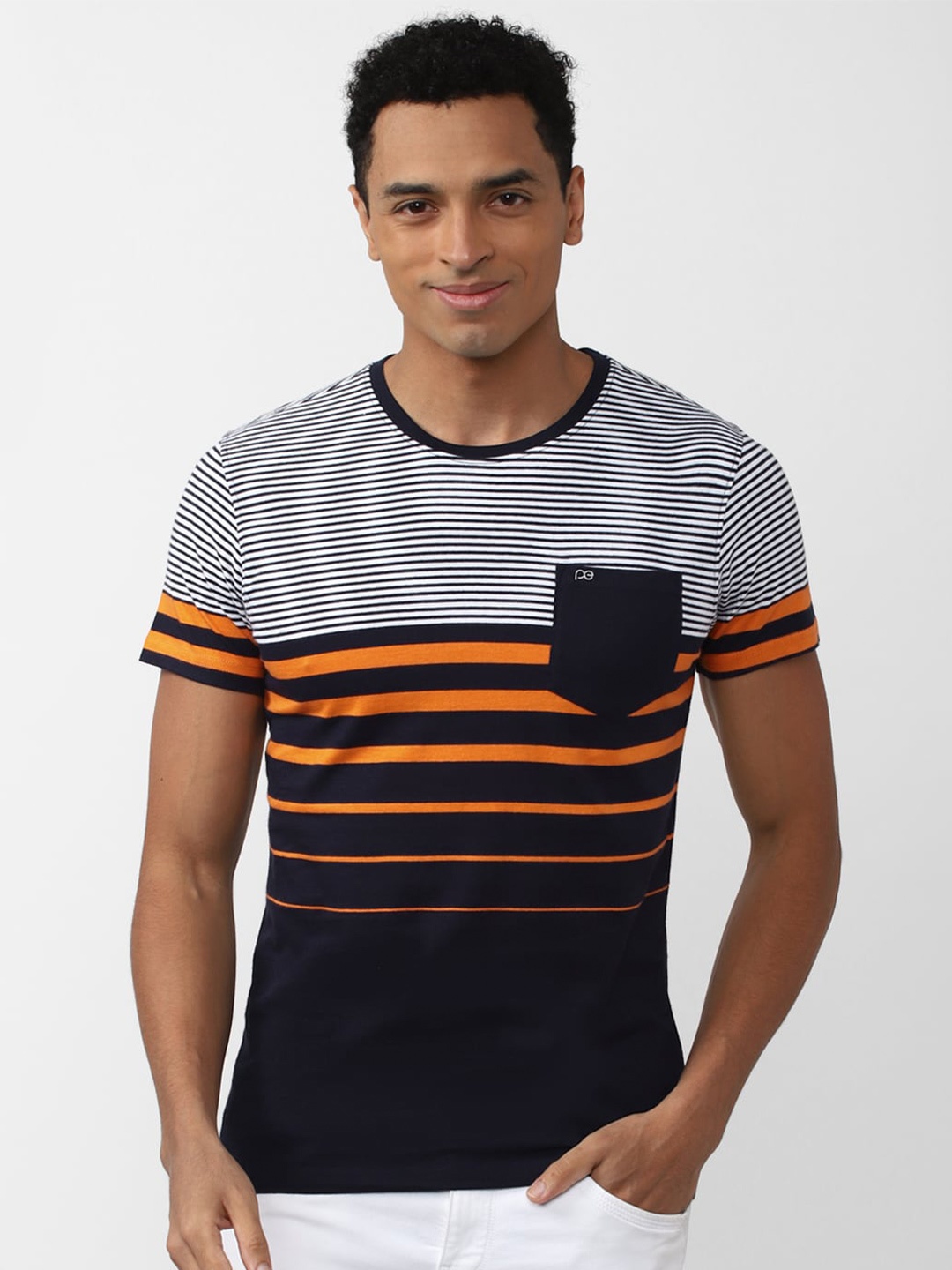 

Peter England Casuals Men Striped Slim Fit Cotton T-shirt, Black