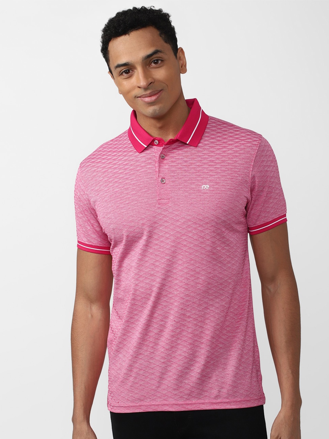 

Peter England Casuals Men Printed Polo Collar Cotton Slim Fit T-shirt, Pink