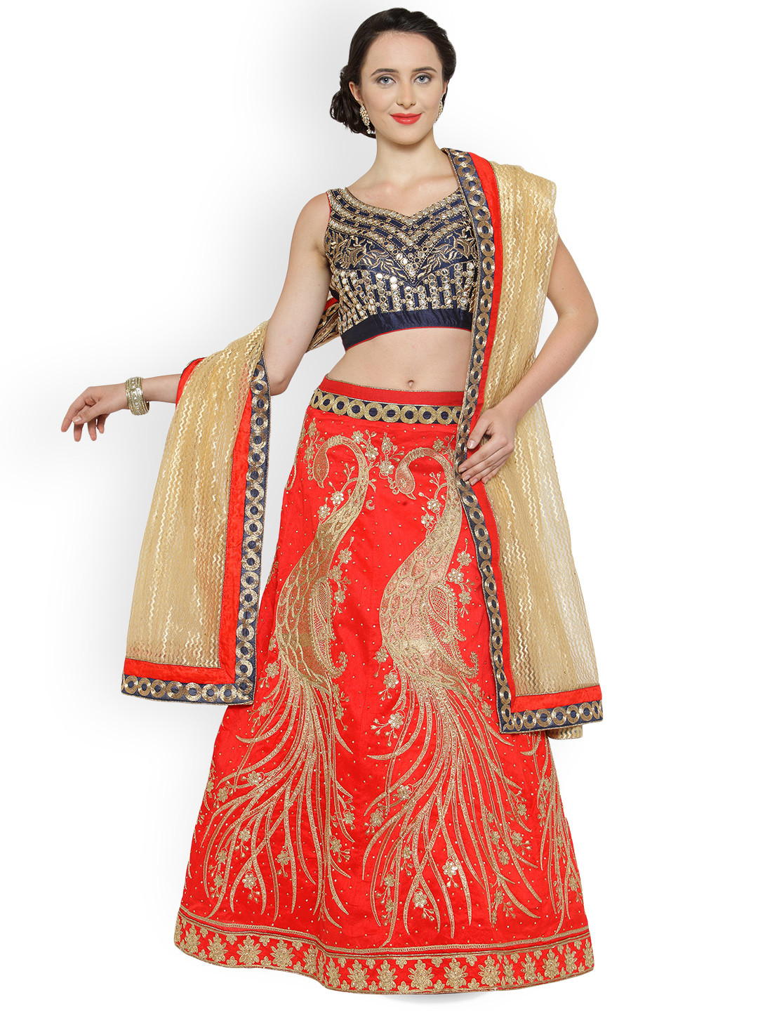 

Chhabra 555 Red Heavy Embroidered Lehenga with Mirror-Work