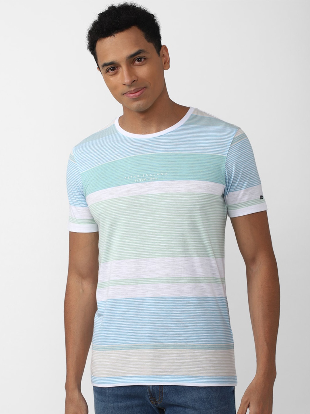 

Peter England Casuals Men Striped Slim Fit T-shirt, Multi