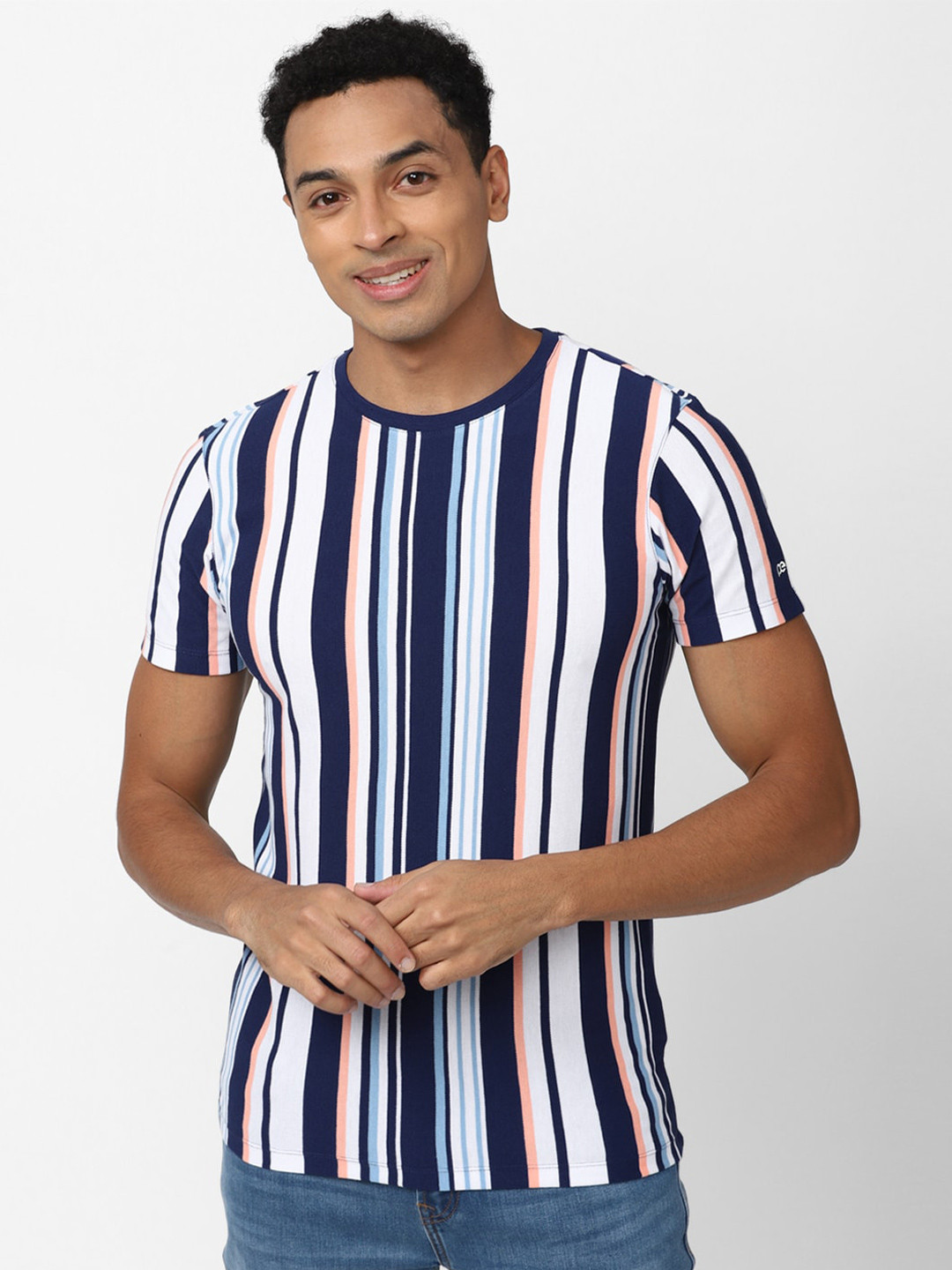 

Peter England Casuals Men Striped Slim Fit Cotton T-shirt, Black
