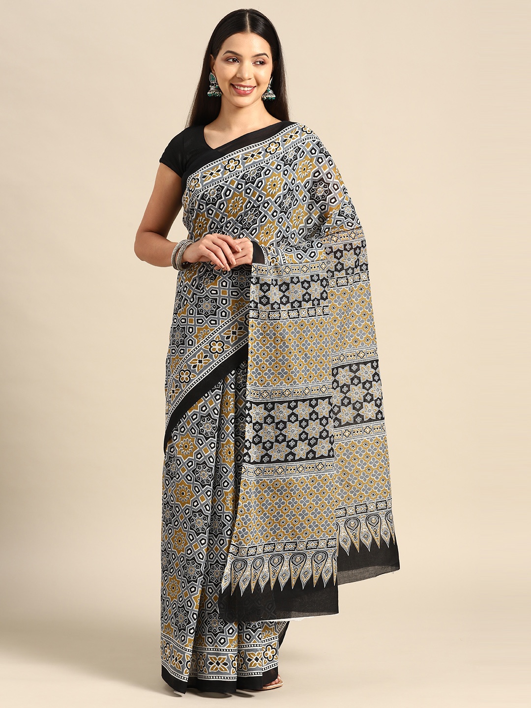 

BUTA BUTI Ajrak Printed Pure Cotton Saree, Multi
