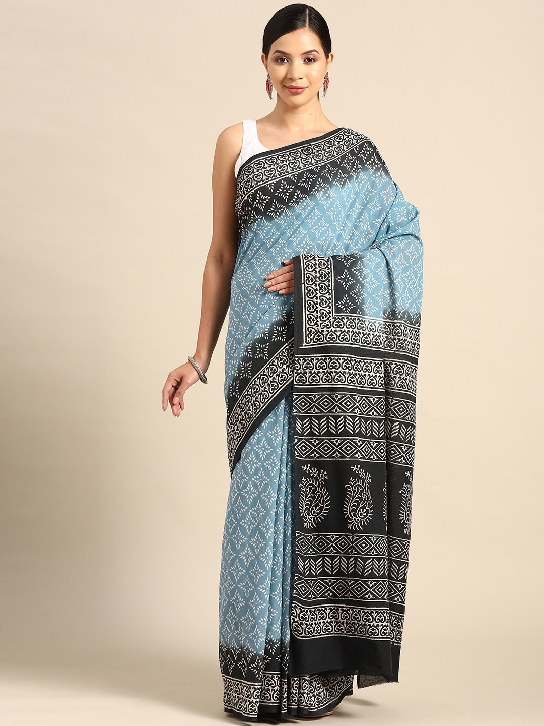 

BUTA BUTI Ethnic Motifs Pure Cotton Saree, Blue