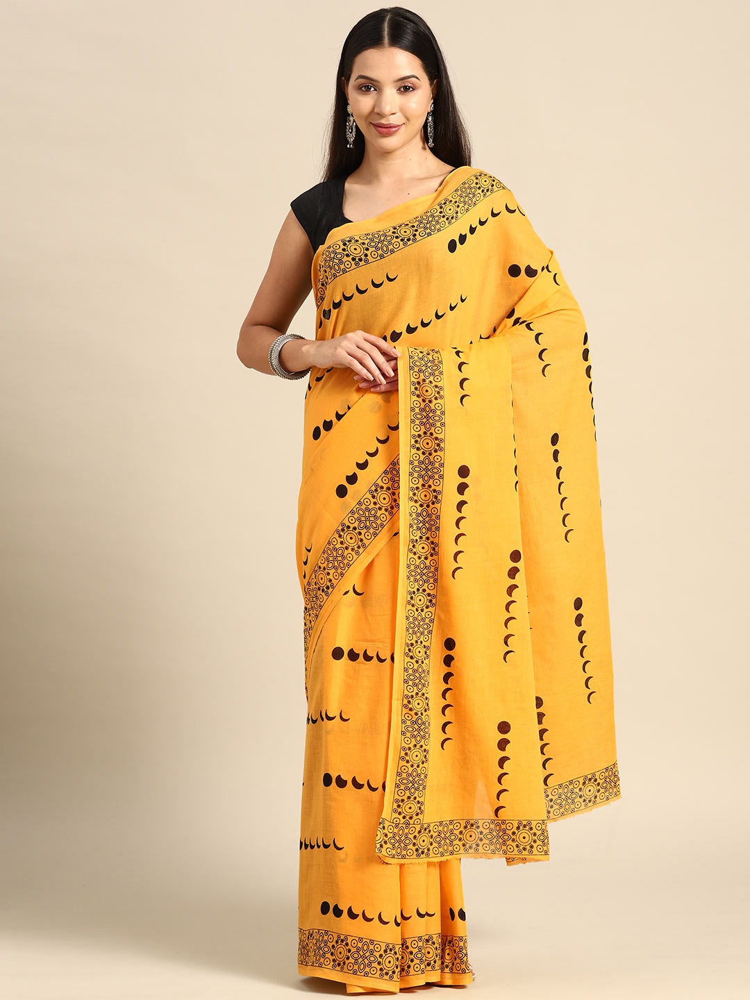 

BUTA BUTI Abstract Printed Pure Cotton Saree, Yellow