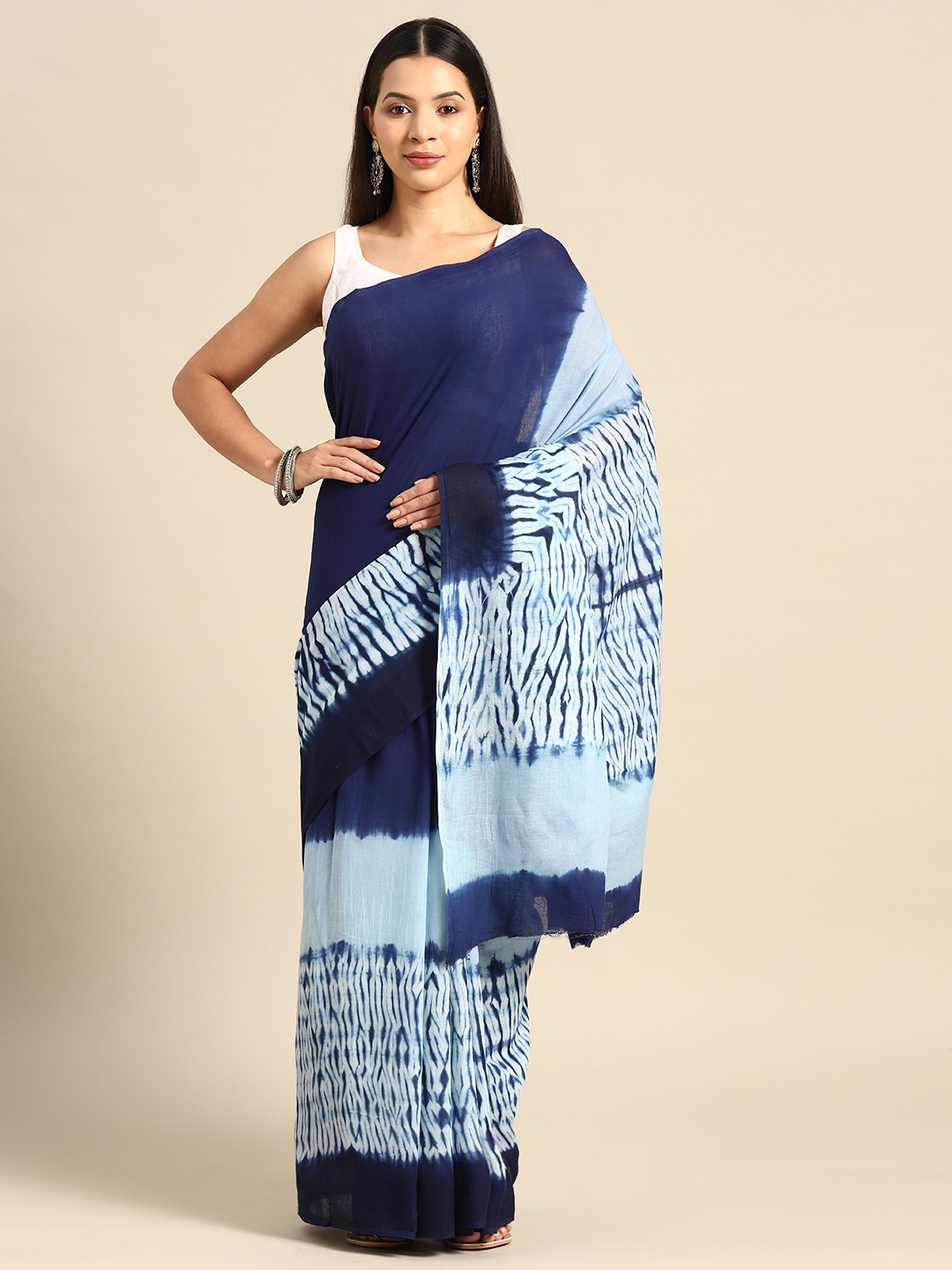 

BUTA BUTI Tie and Dye Pure Cotton Saree, Blue