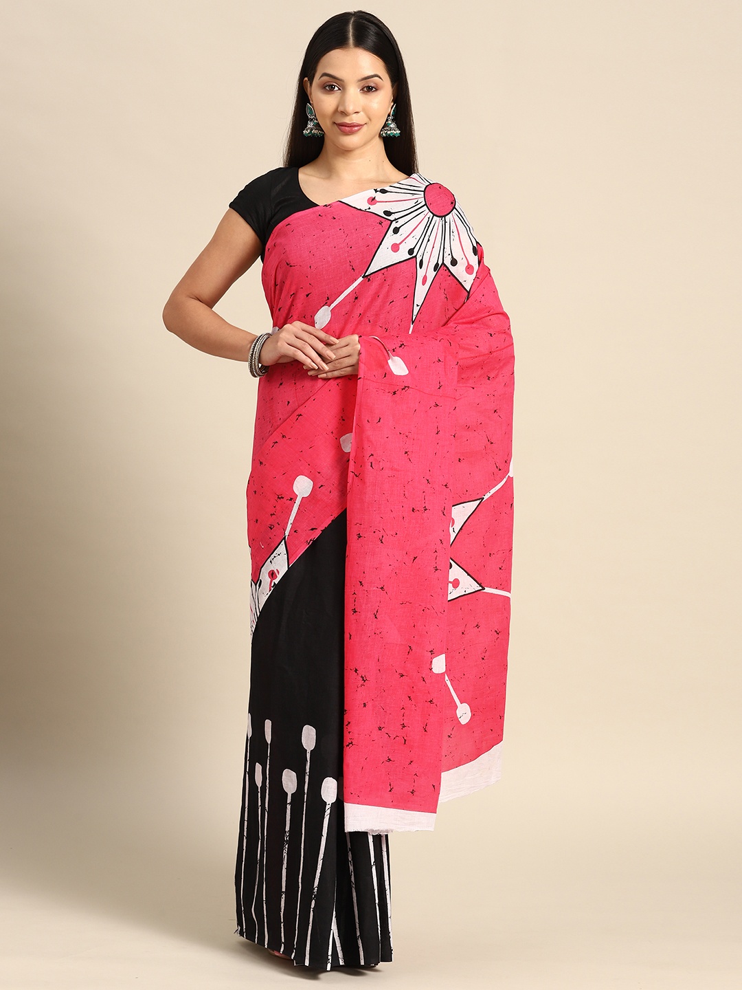 

BUTA BUTI Abstract Printed Pure Cotton Saree, Pink