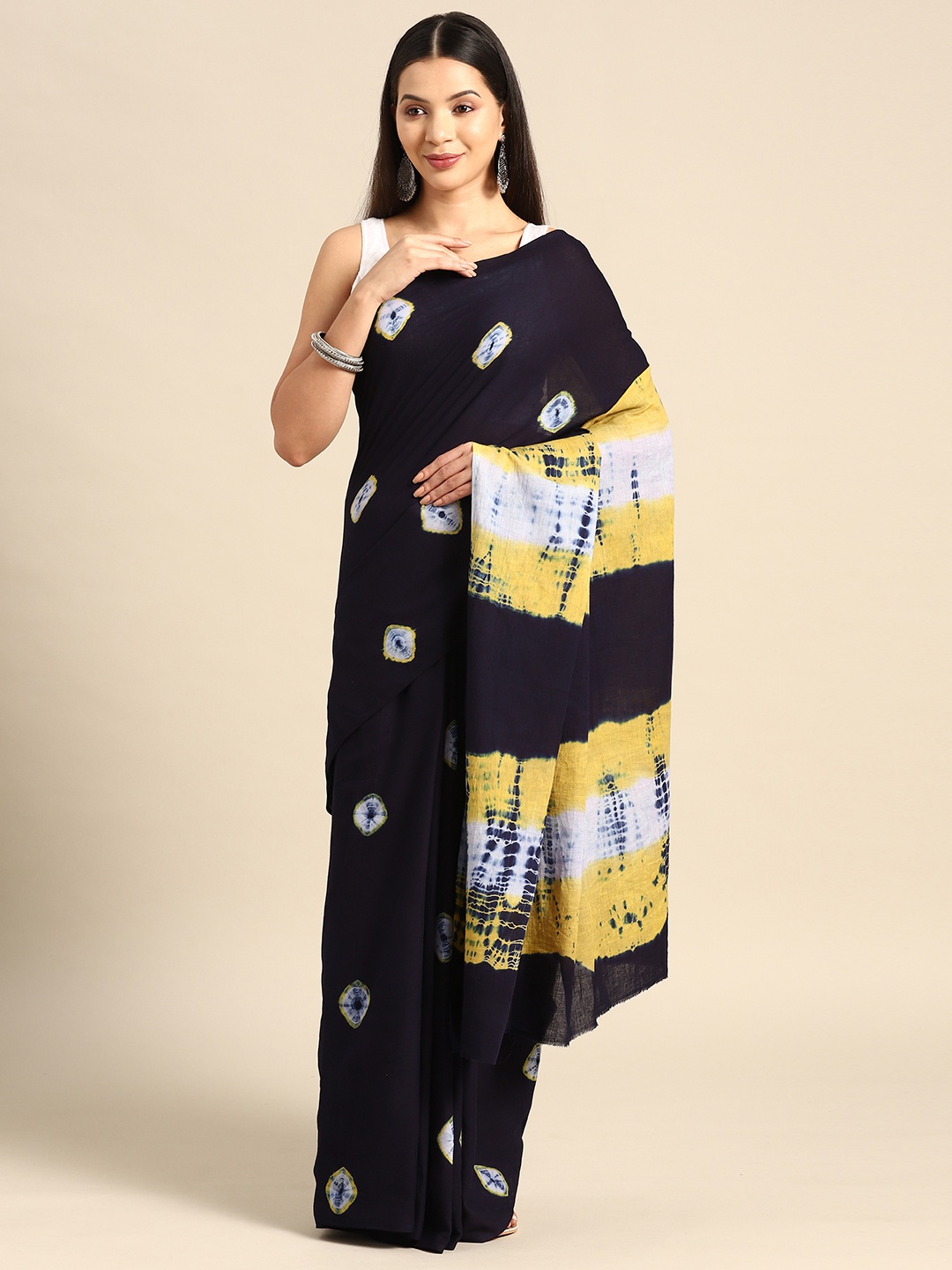 

BUTA BUTI Tie and Dye Pure Cotton Saree, Blue