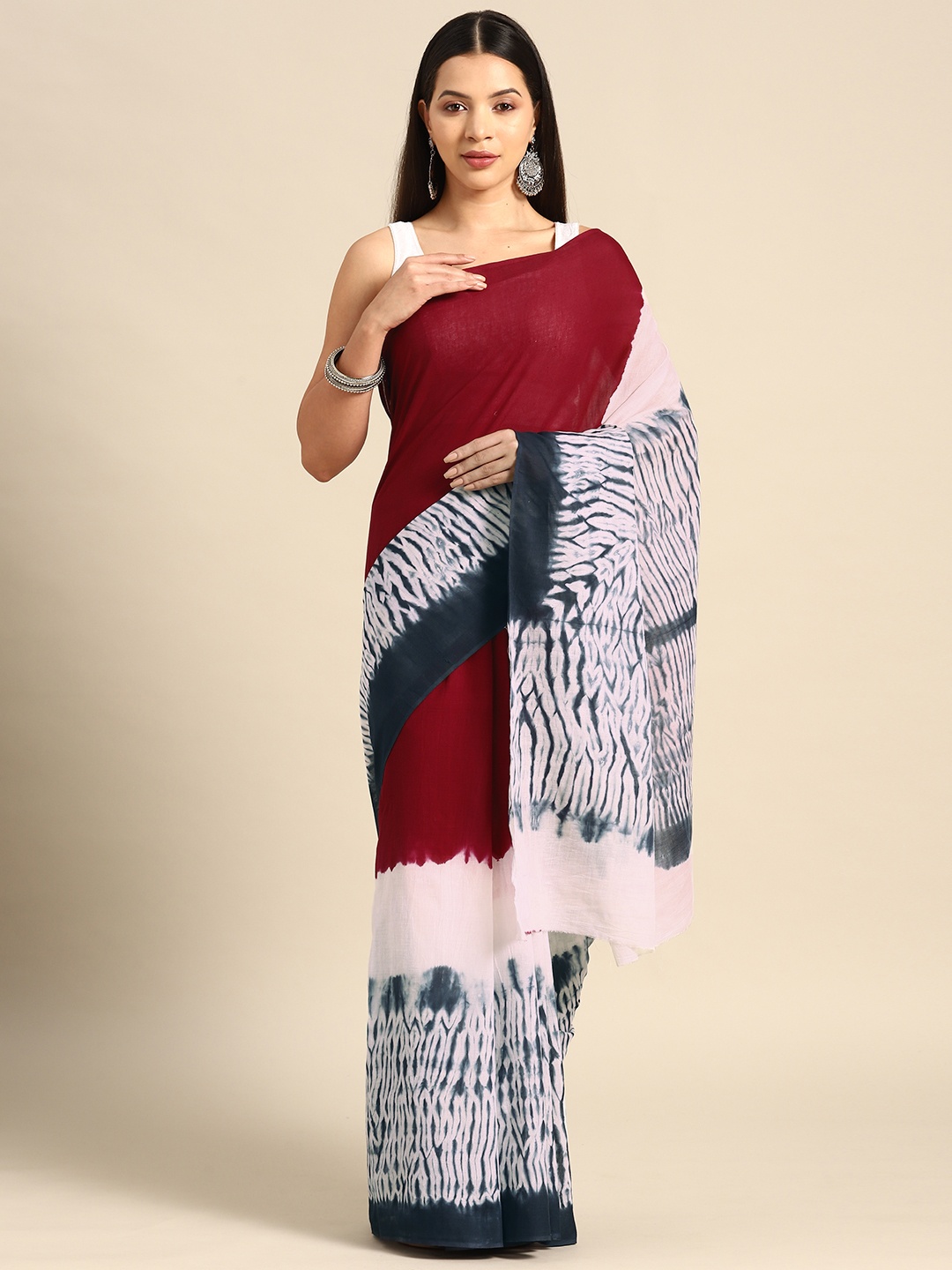 

BUTA BUTI Tie and Dye Pure Cotton Saree, Red
