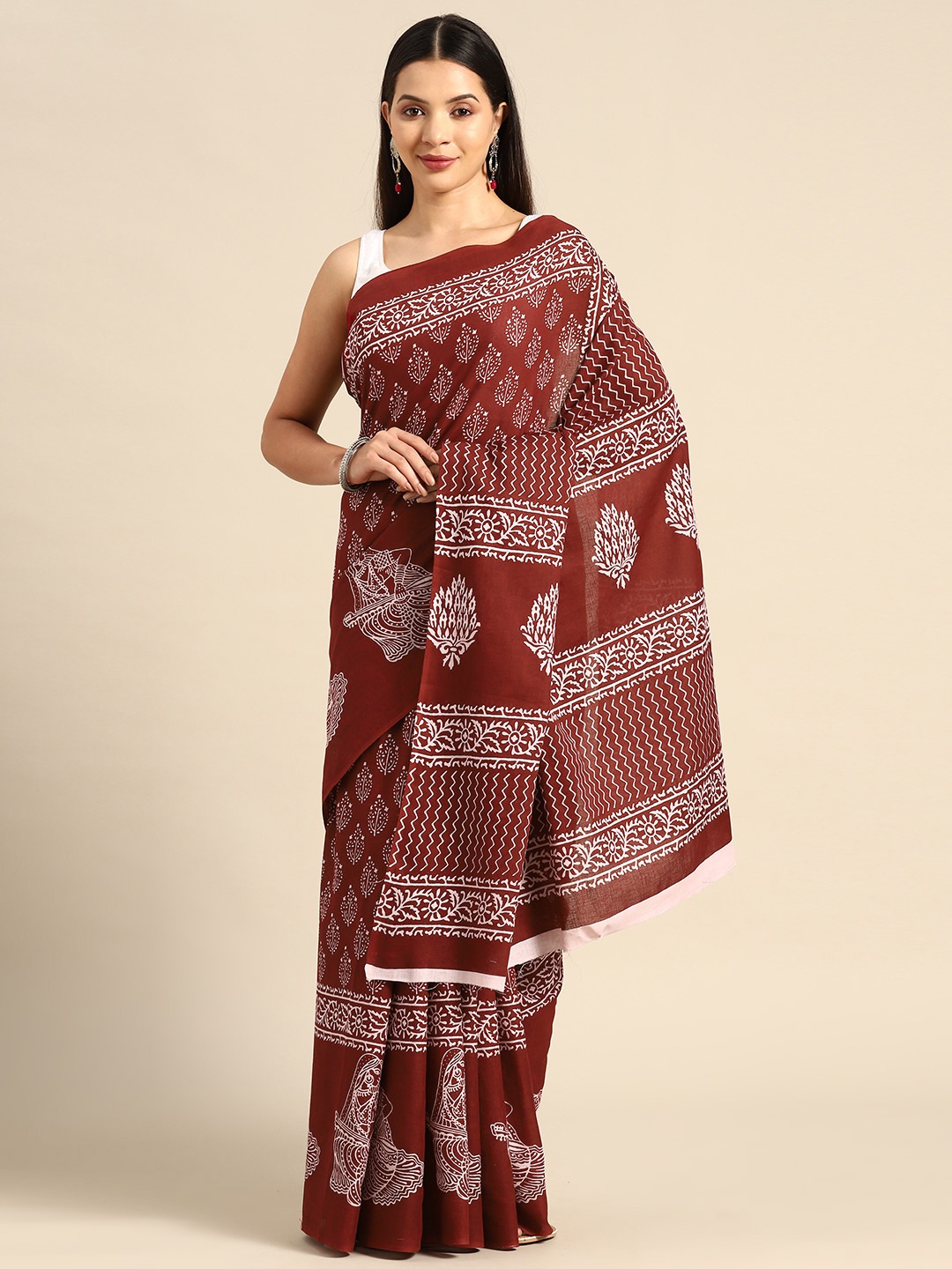 

BUTA BUTI Ethnic Motifs Pure Cotton Saree, Maroon