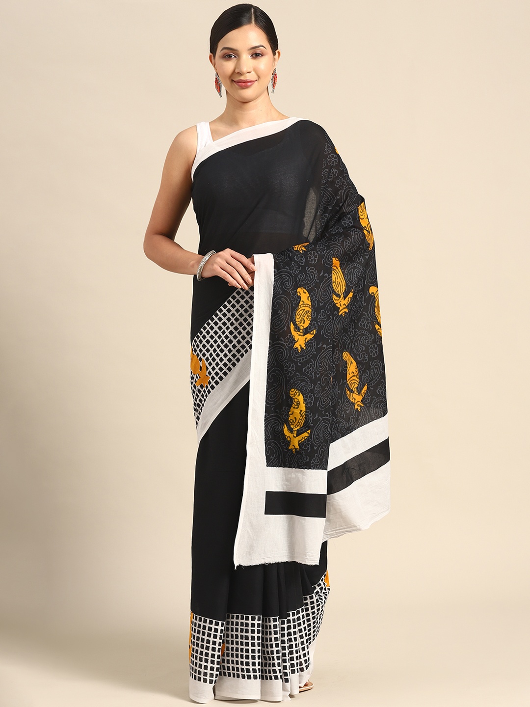

BUTA BUTI Ethnic Motifs Pure Cotton Saree, Black