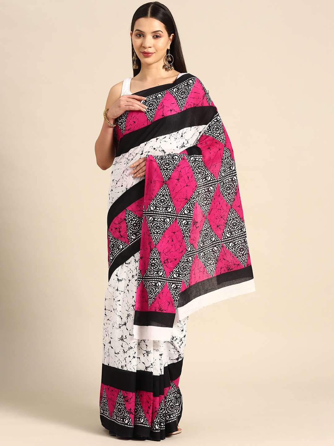 

BUTA BUTI Batik Pure Cotton Saree, Pink