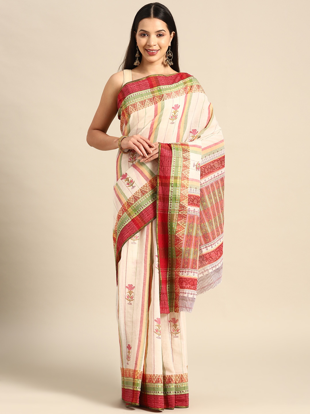 

BUTA BUTI Floral Pure Cotton Saree, White