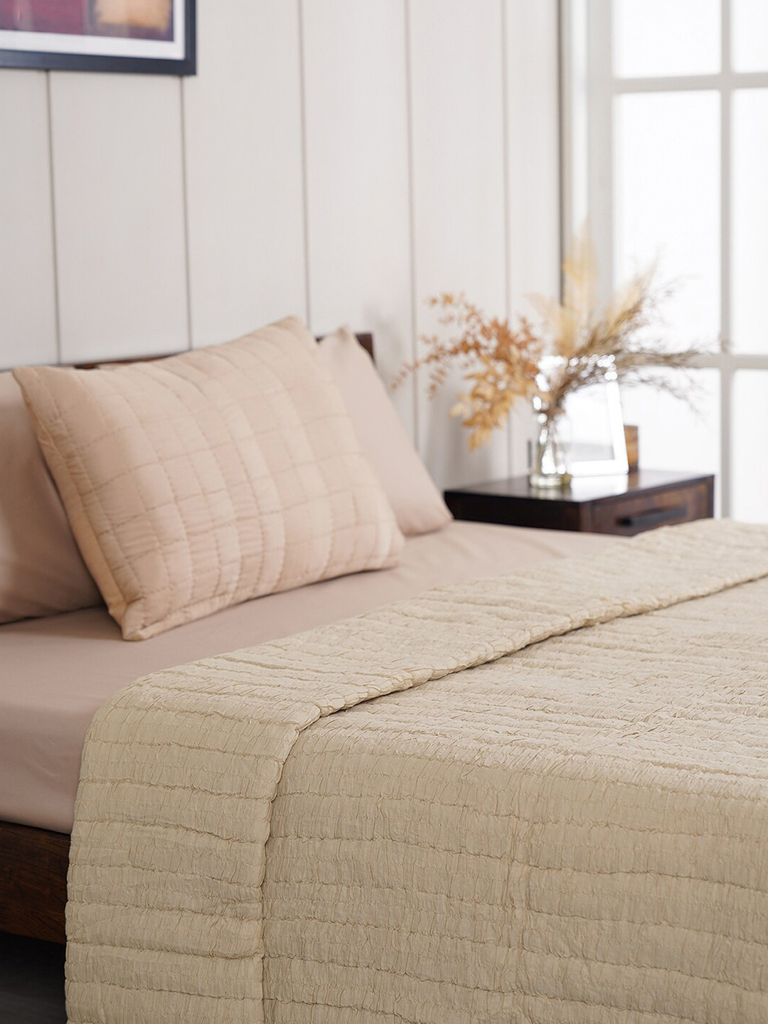 

Pure Home and Living Beige Geometric AC Room 150 GSM Cotton Double Bed Quilt