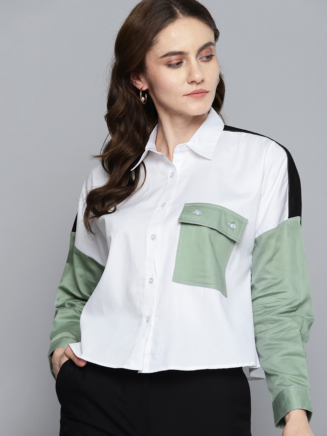 

DENNISON Smart Boxy Colourblocked Casual Shirt, White