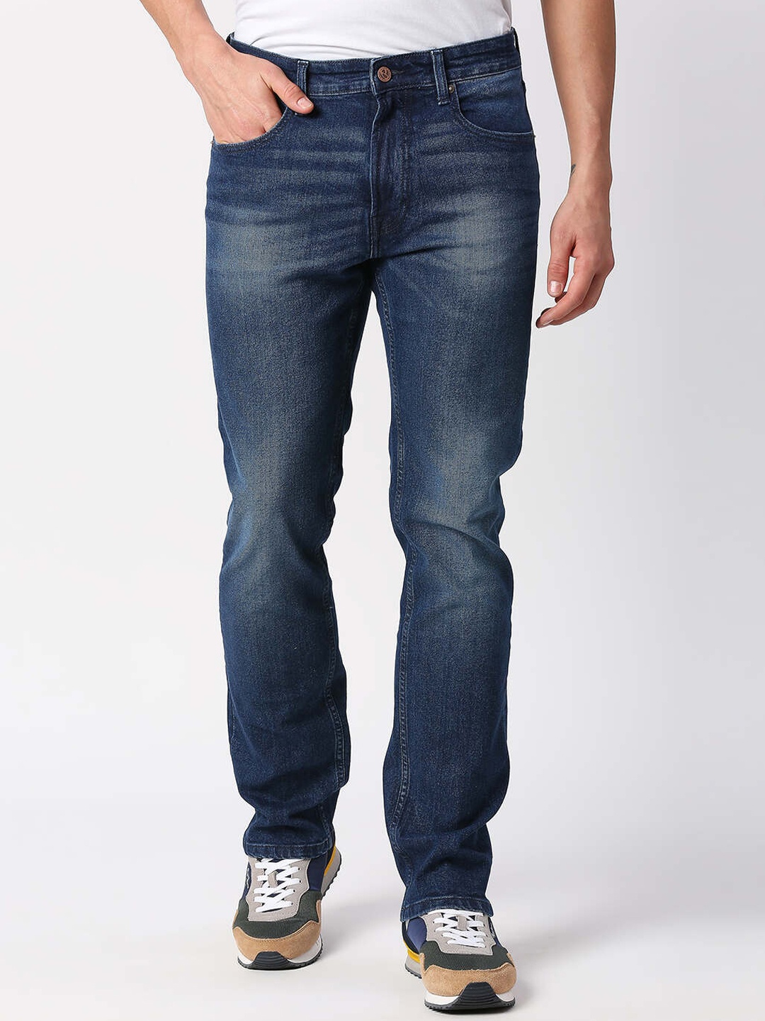 

Pepe Jeans Men Cotton Regular Fit Heavy Fade Stretchable Jeans, Navy blue
