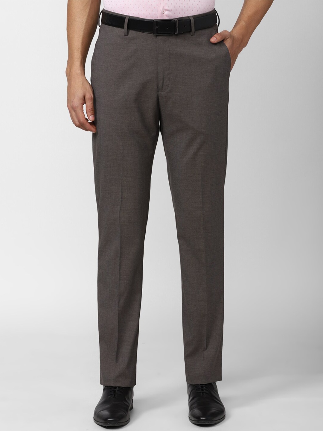

Peter England Men Textured Slim Fit Formal Trousers, Grey