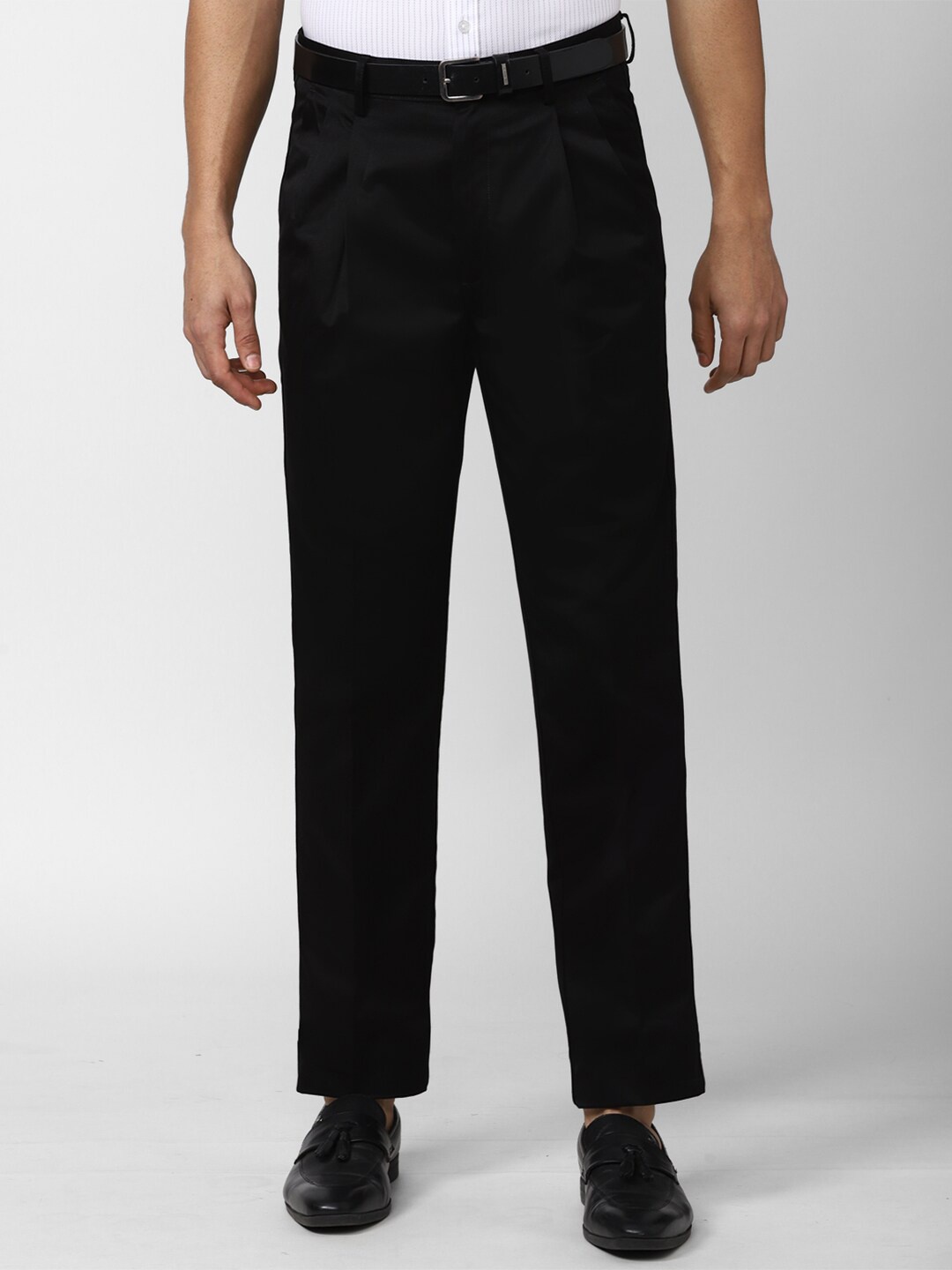 

Peter England Casuals Men Pleated Trousers, Black