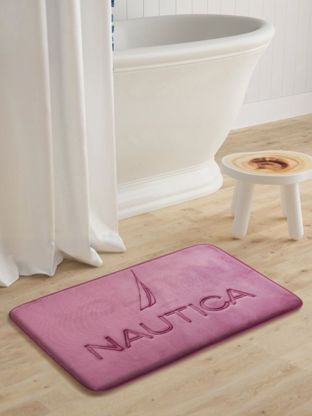 

Nautica Luxurious Deck View Rose-Pink Brand Logo Printed 2000 GSM Anti-Skid Bath Rug