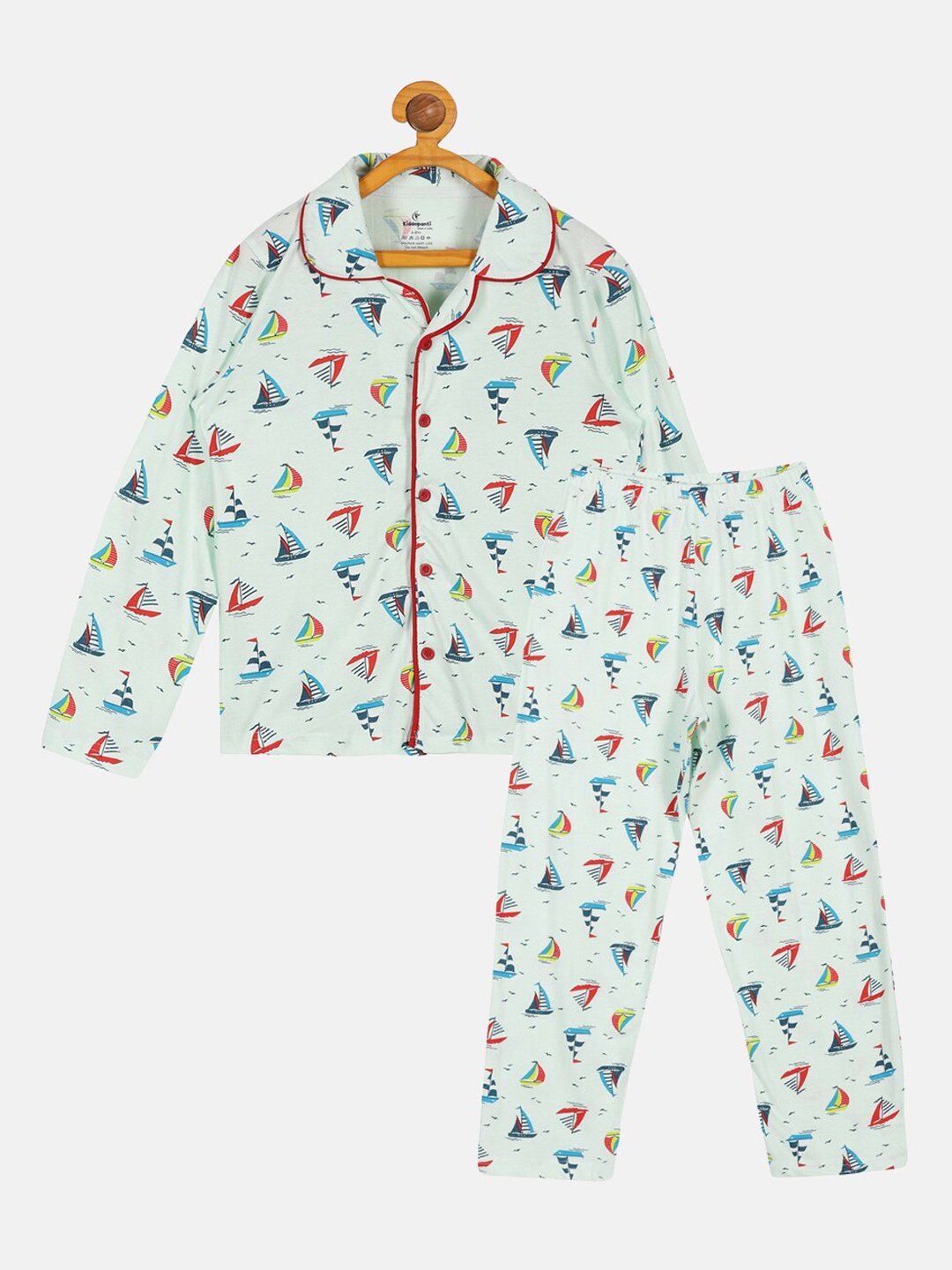 

KiddoPanti Boys Printed Pure Cotton Night suit, Green