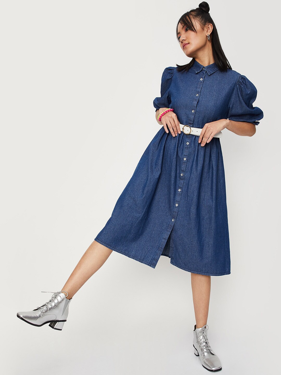 

max Shirt Midi Cotton Dress, Blue