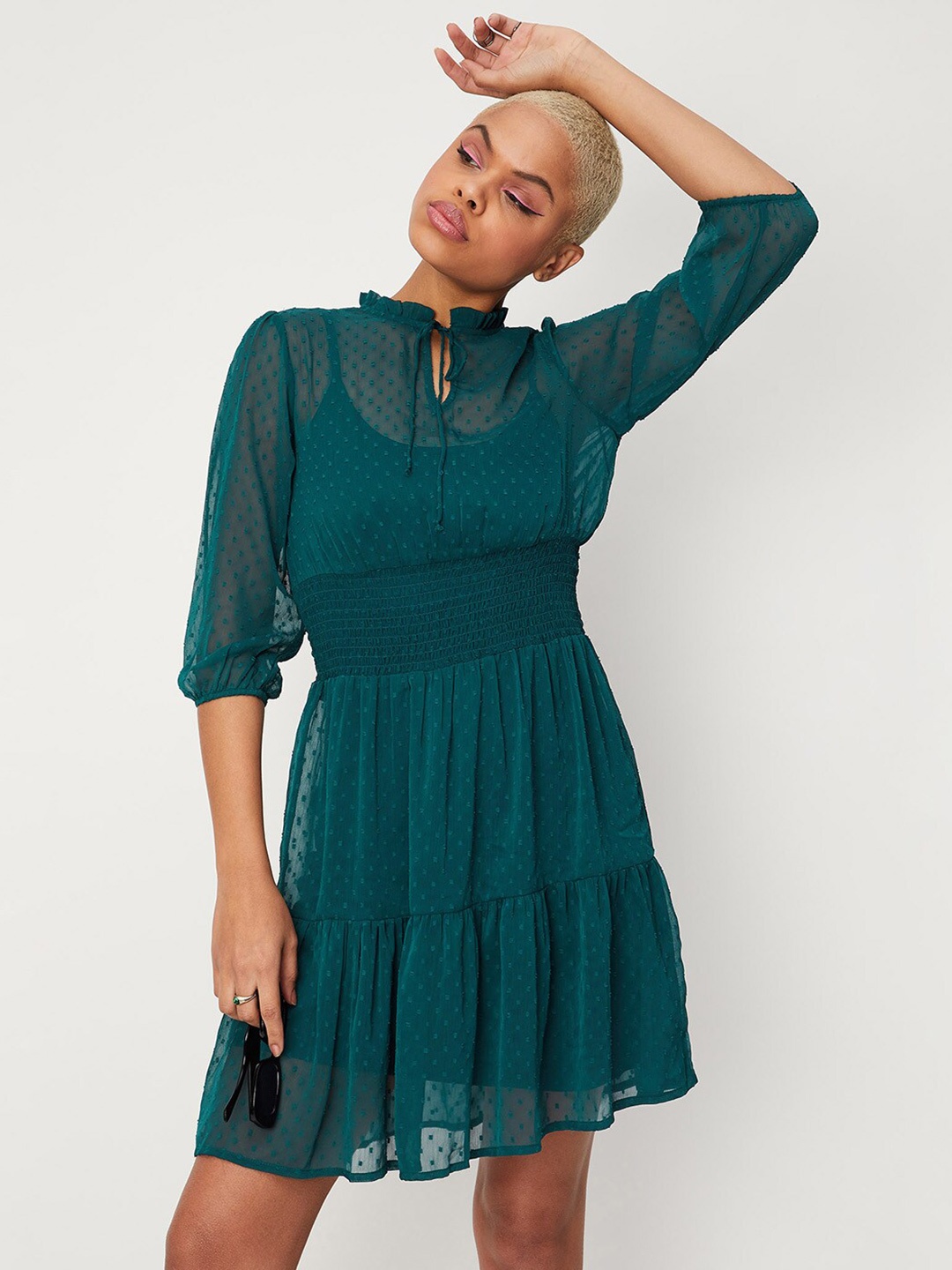 

max Tie-Up Neck Dress, Teal