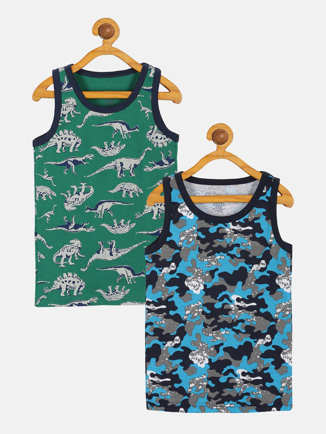 

KiddoPanti Boys Pack Of 2 Printed Cotton Innerwear Vests SS23BVT029, Green
