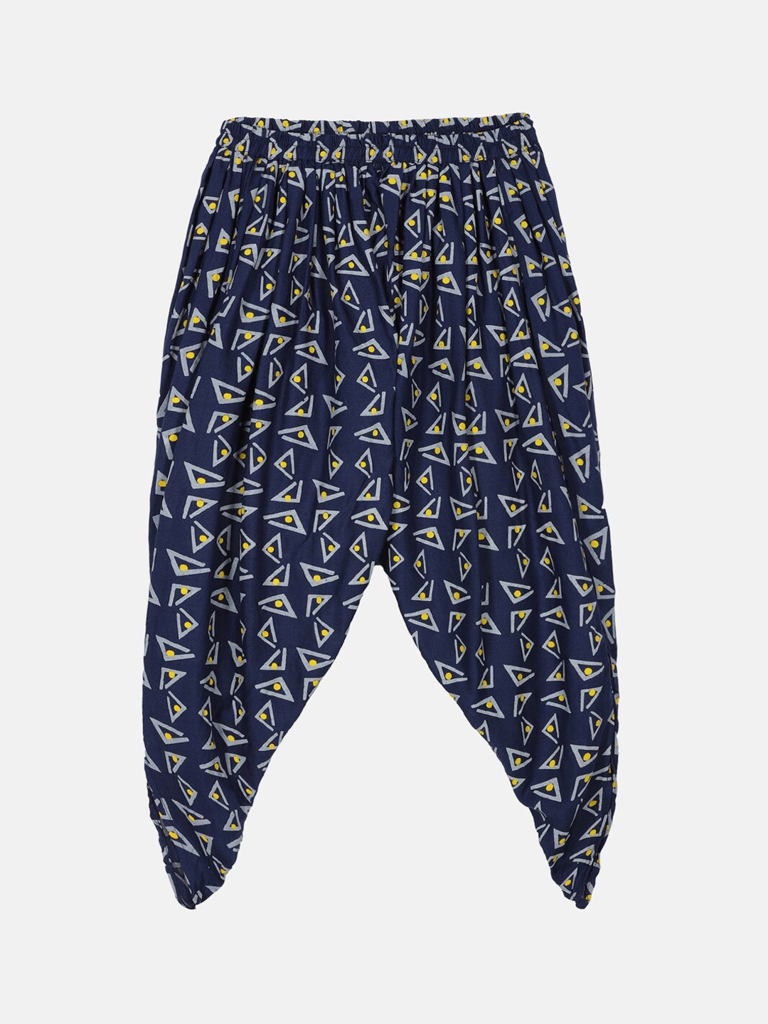 

KiddoPanti Girls Printed Rayon Harem Pant, Navy blue
