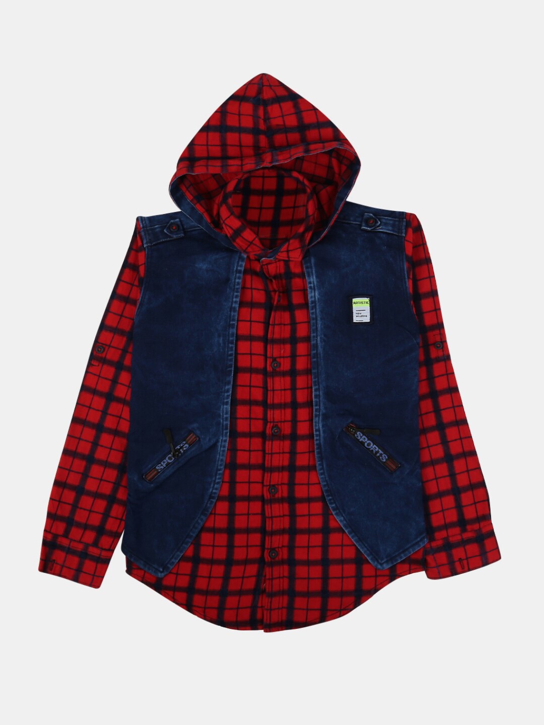 

V-Mart Boys Multi Stripes Checked Casual Shirt, Red