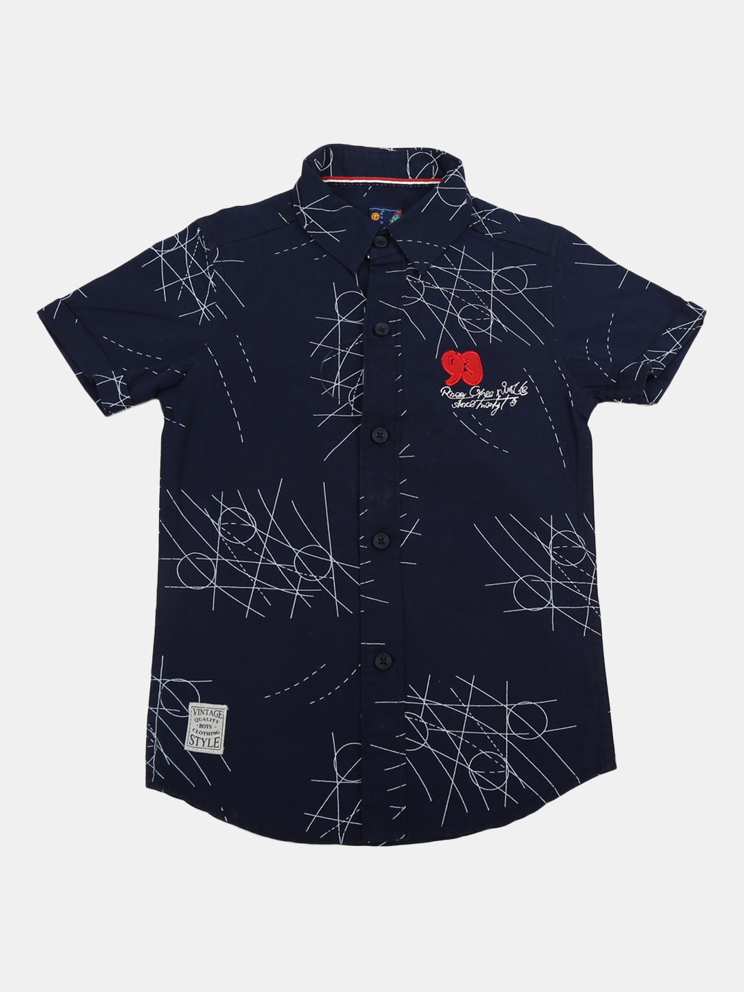 

V-Mart Boys Printed Casual Denim Shirt, Navy blue