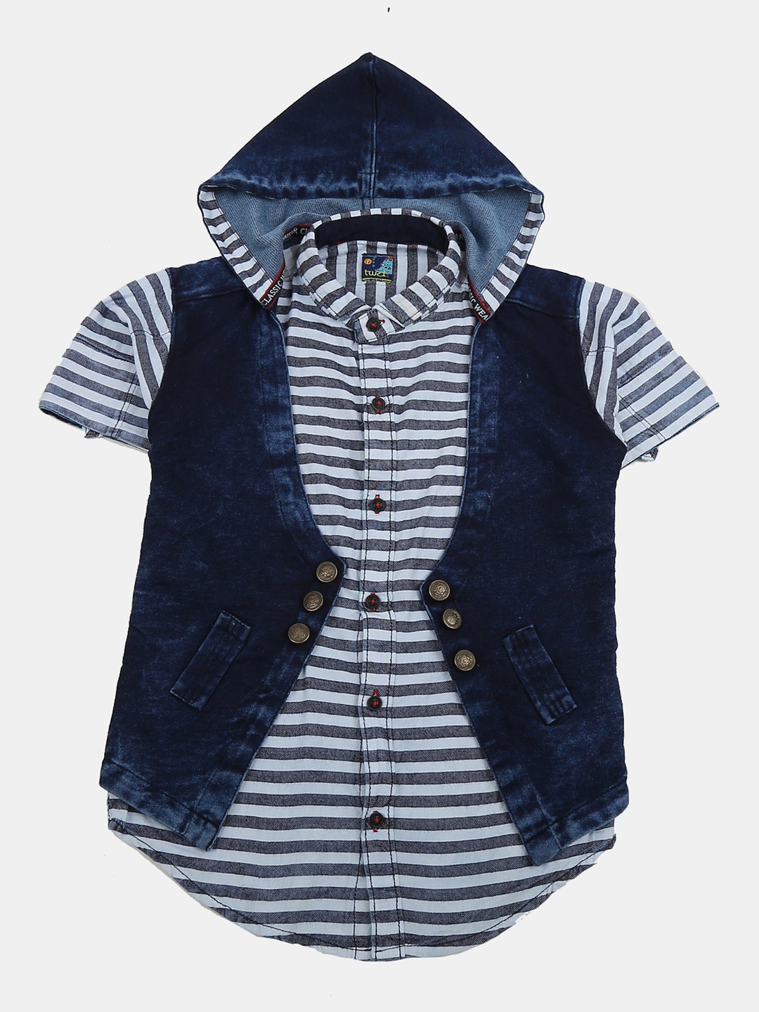 

V-Mart Boys Cotton Classic Horizontal Striped Casual Shirt, Blue