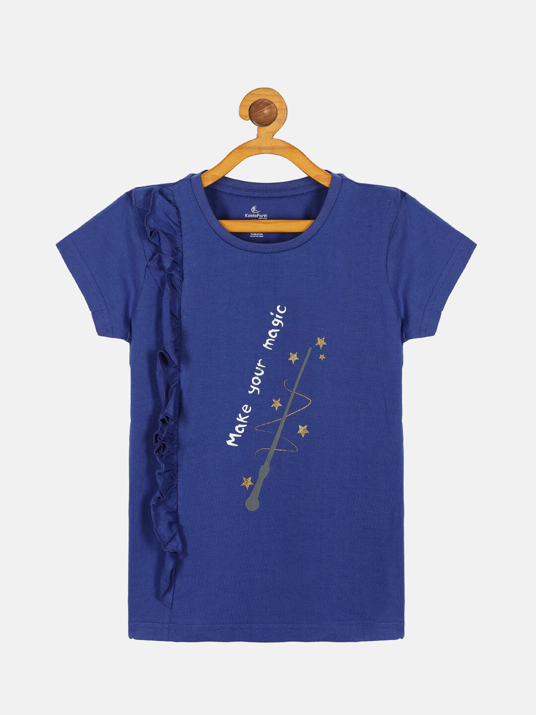 

KiddoPanti Girls Typography Printed Cotton T-shirt, Blue