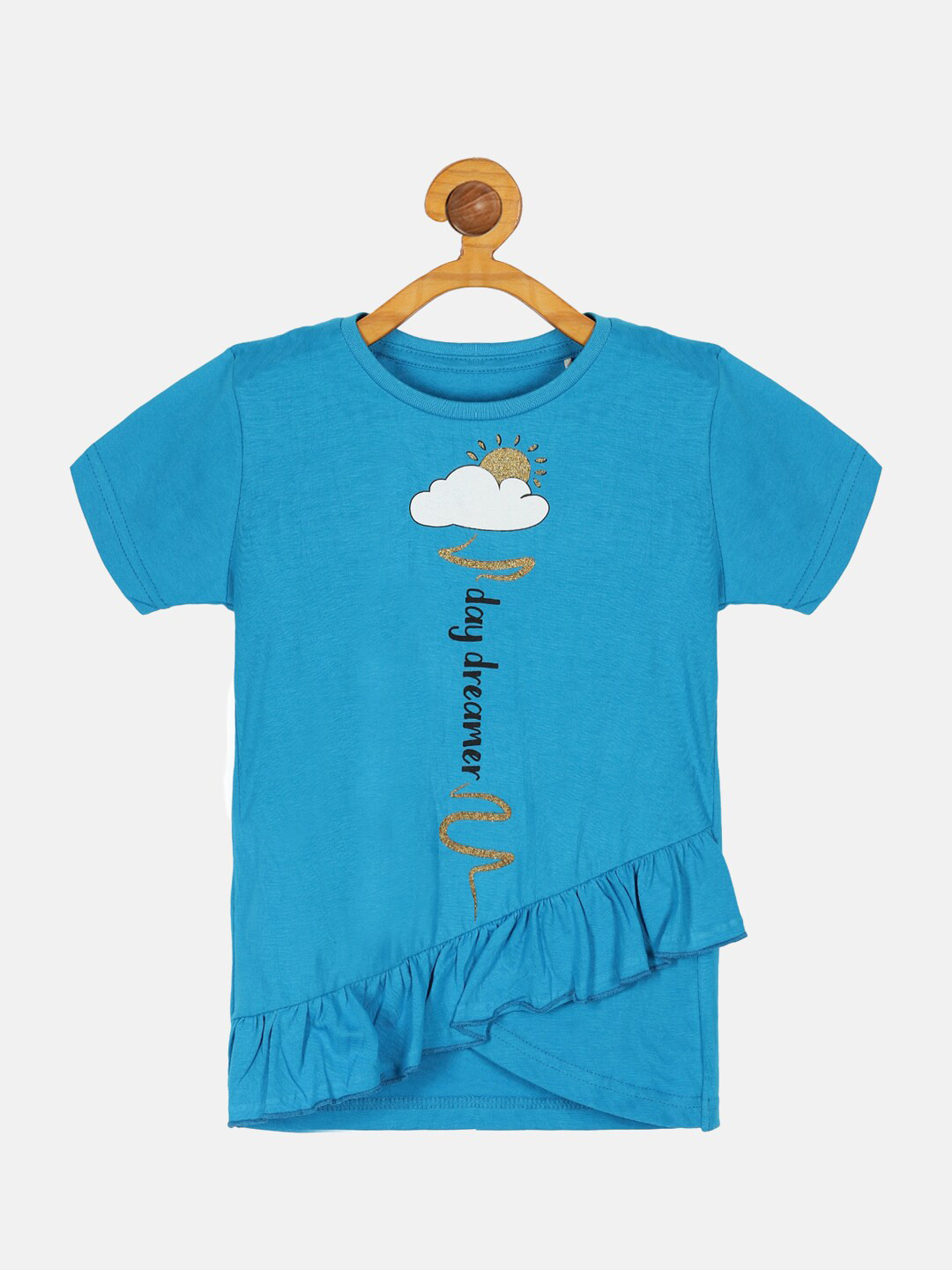 

KiddoPanti Girls Typography Printed T-shirt, Blue