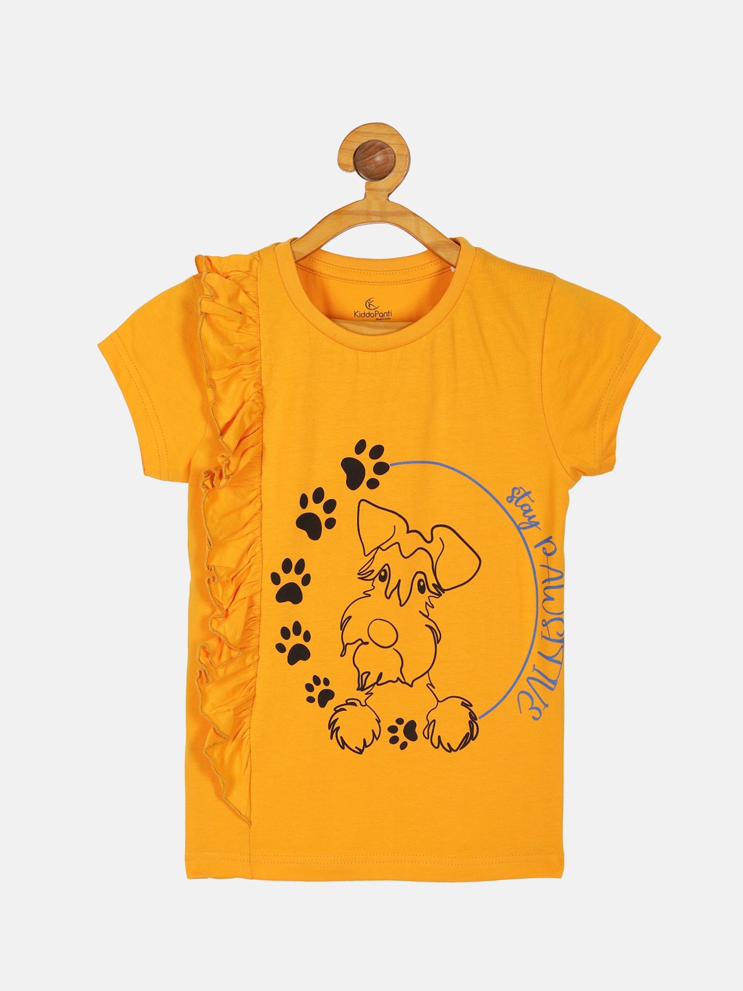 

KiddoPanti Girls Printed T-shirt, Orange
