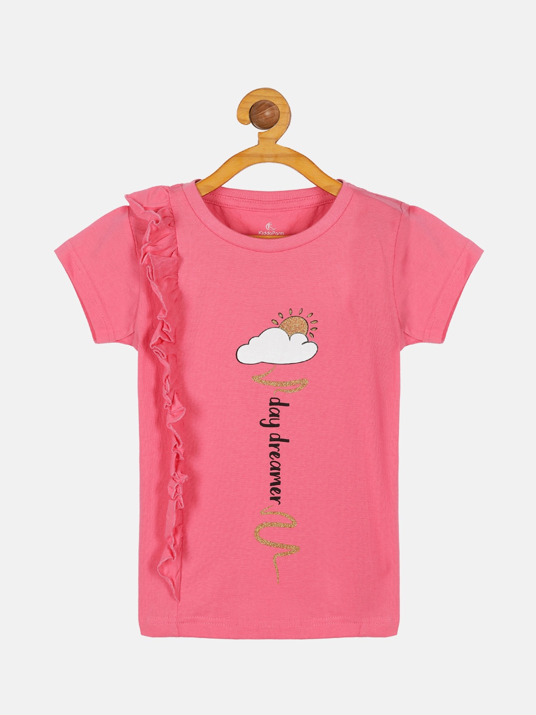 

KiddoPanti Girls Printed T-shirt, Pink