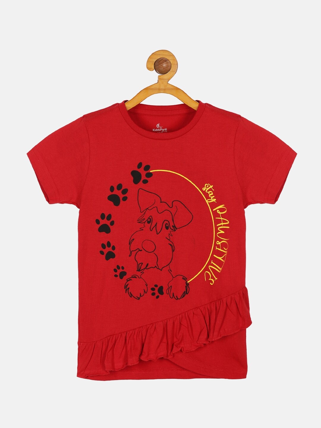 

KiddoPanti Girls Printed T-shirt, Red