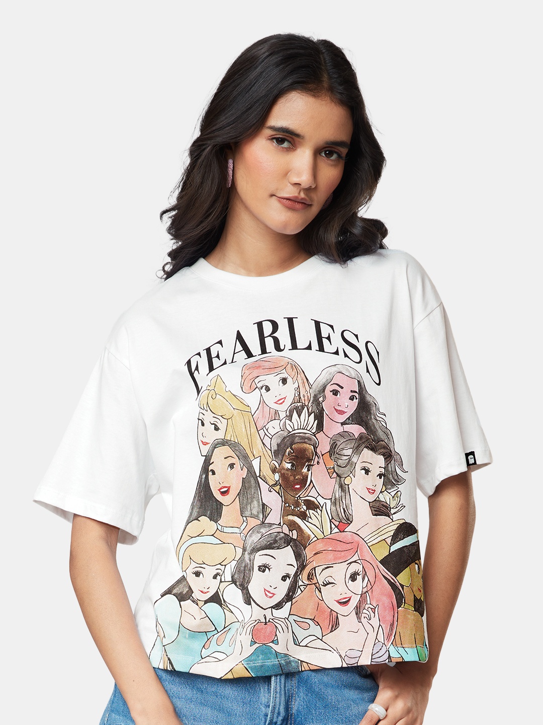 

The Souled Store Women Disney Printed Drop-Shoulder Sleeves Oversized T-shirt, White