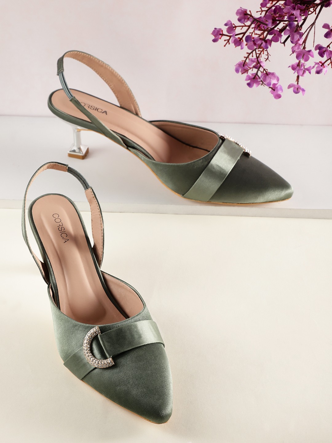 

CORSICA Slim Heeled Party Pumps With Embellished Detail, Green
