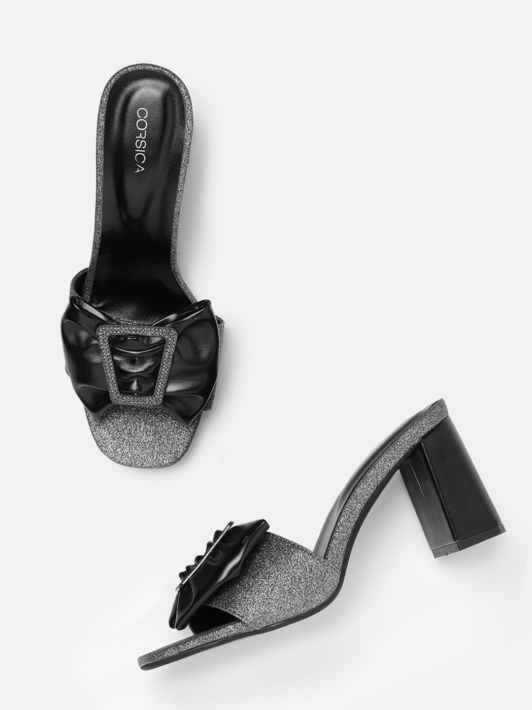 

CORSICA Embellished Party Block Heel with Bow Detail, Silver