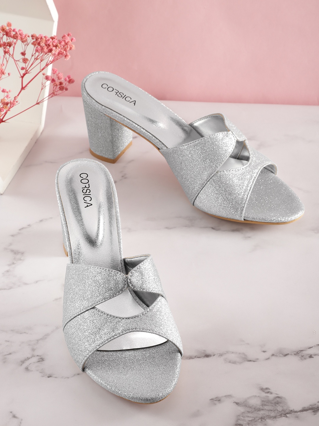 

CORSICA Women Shimmery Party Block Heels, Silver