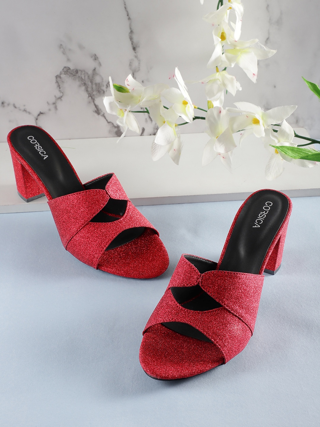 CORSICA Glittery Effect Party Block Heels, Red