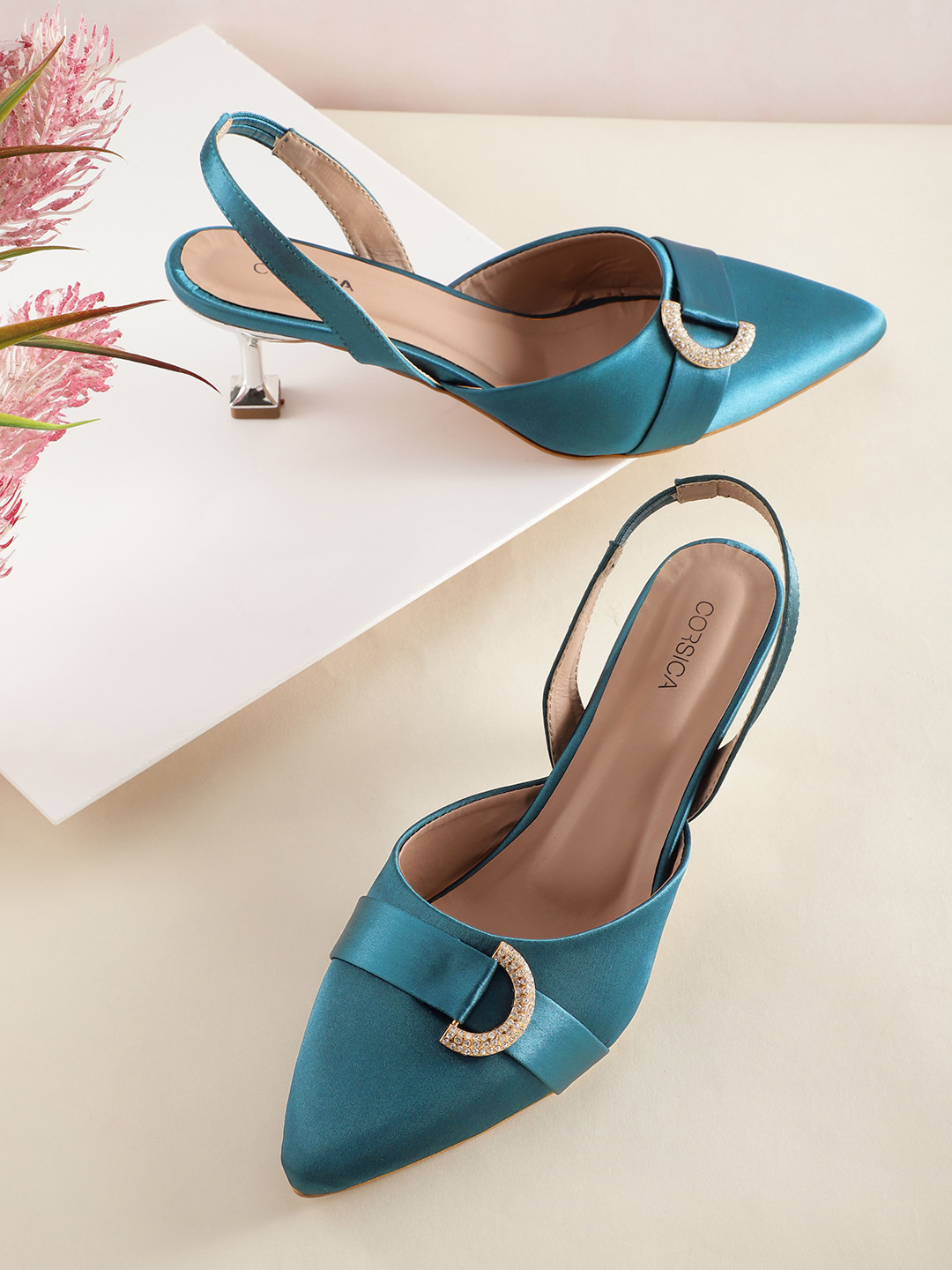 

CORSICA Slim Heeled Party Pumps With Embellished Detail, Teal