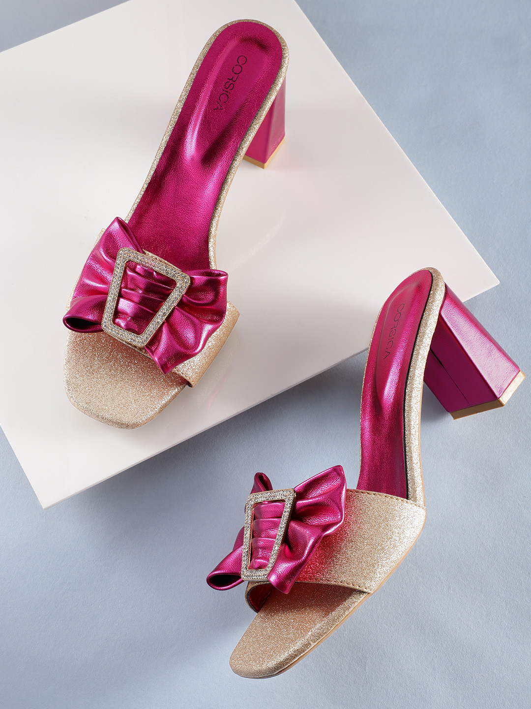 

CORSICA Embellished Party Block Heel with Bow Detail, Gold