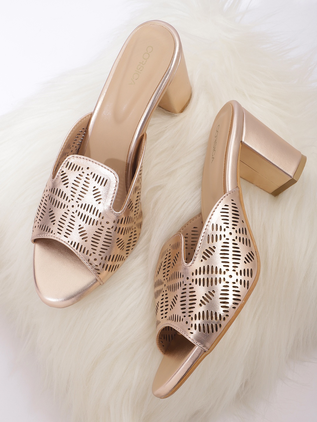 

CORSICA Block Heel With Laser Cuts, Rose gold