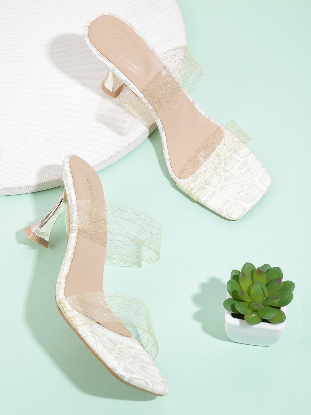 

CORSICA Women Abstract Printed Slim Heels, Transparent